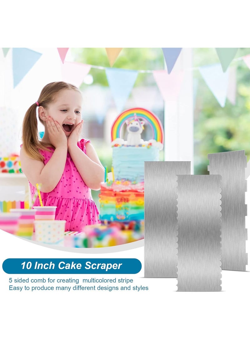 3-piece stainless steel cake scraper 10 inches, with patterned edges and smoother edges. Cake decoration comb, cake cake cake cutting machine, used for mousse cream cake decoration - Image 4